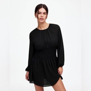 NWT Madewell Bubble-Sleeve Smocked Mini Dress in true black size small